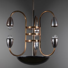 Seltener rationalistischer 6-Licht-Kronleuchter mit Bauhaus-Einfluss, Italien, 1930er Jahre