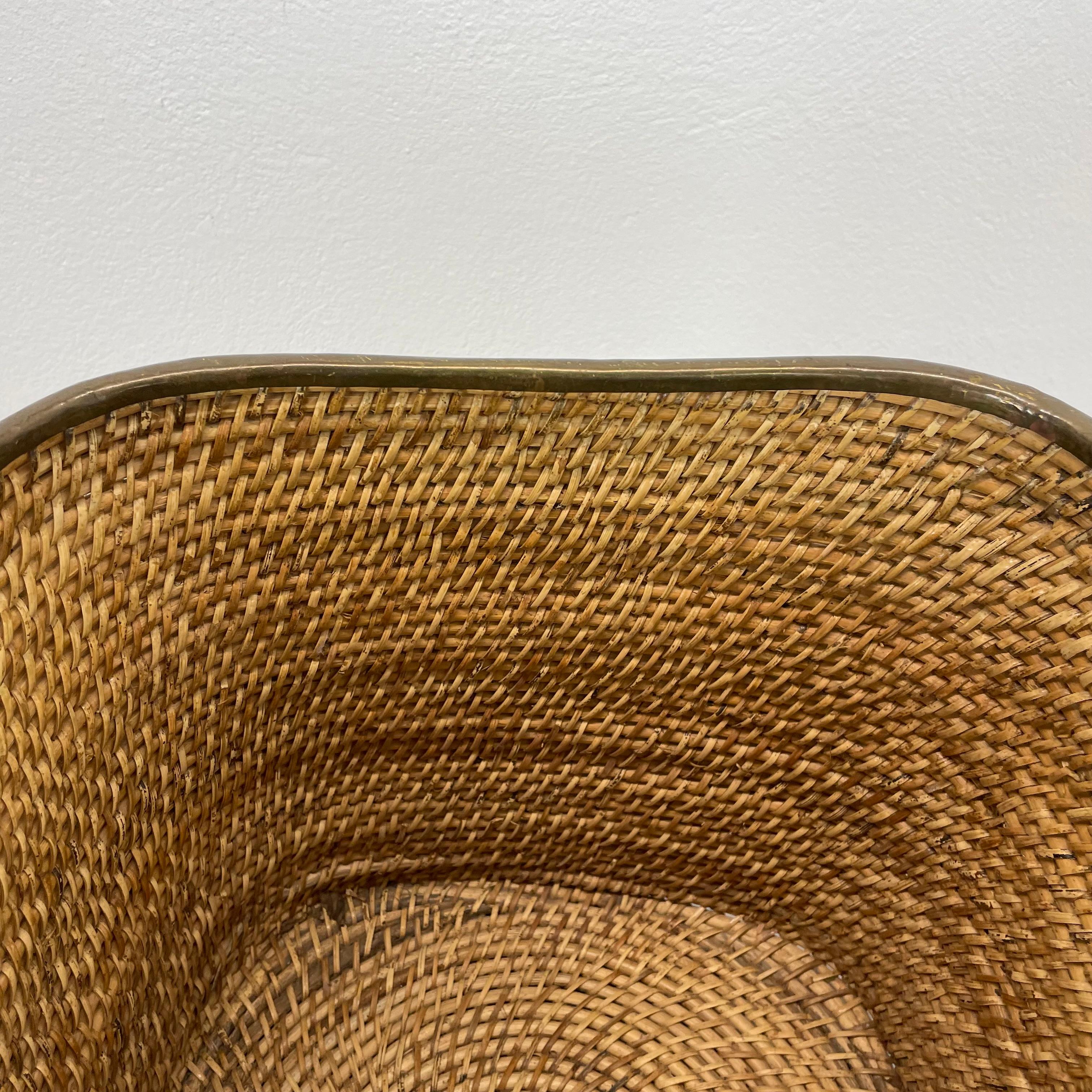 rare Rattan and Brass paper waste bin in Crespi Albini Style, Italy, 1970s 6