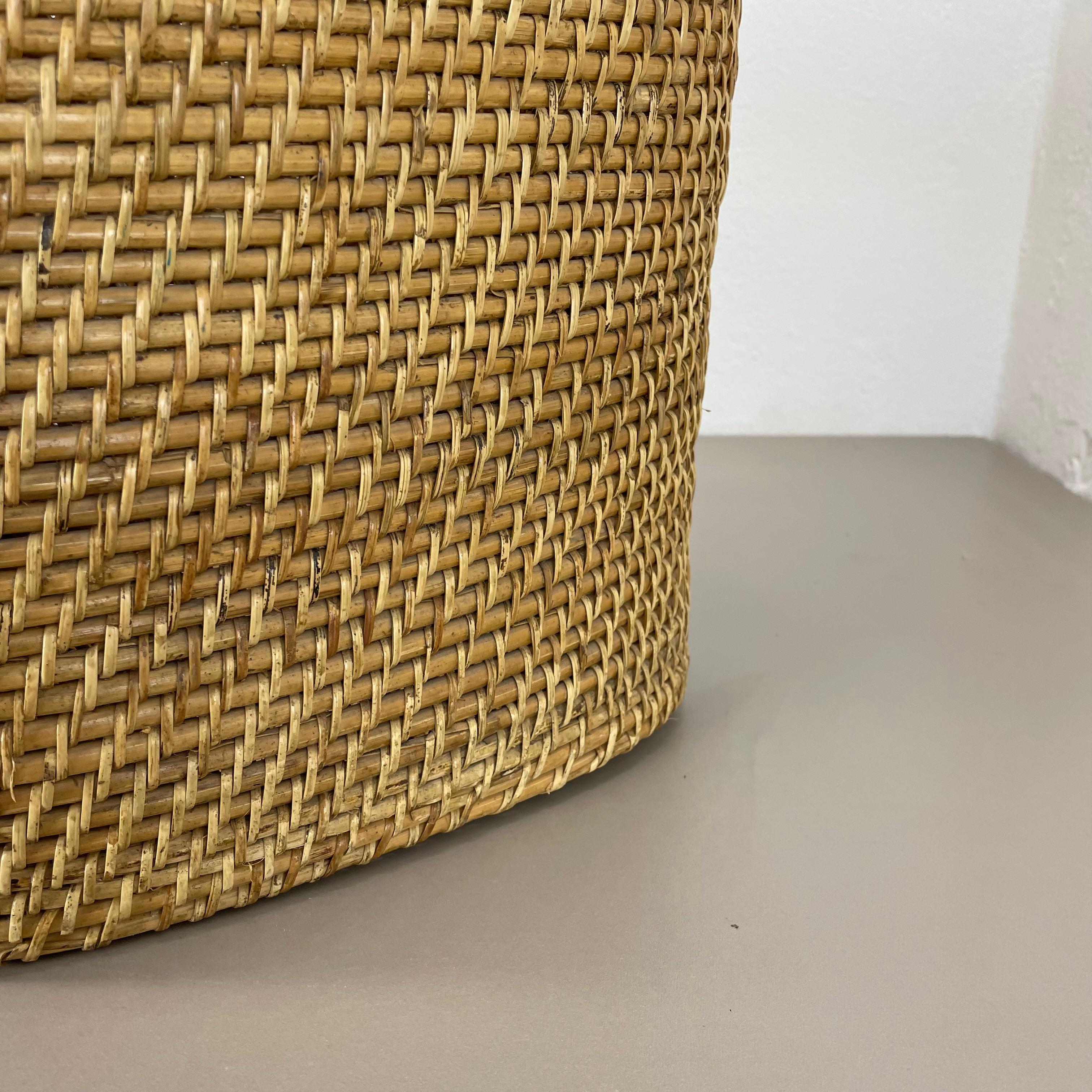 rare Rattan and Brass paper waste bin in Crespi Albini Style, Italy, 1970s 9