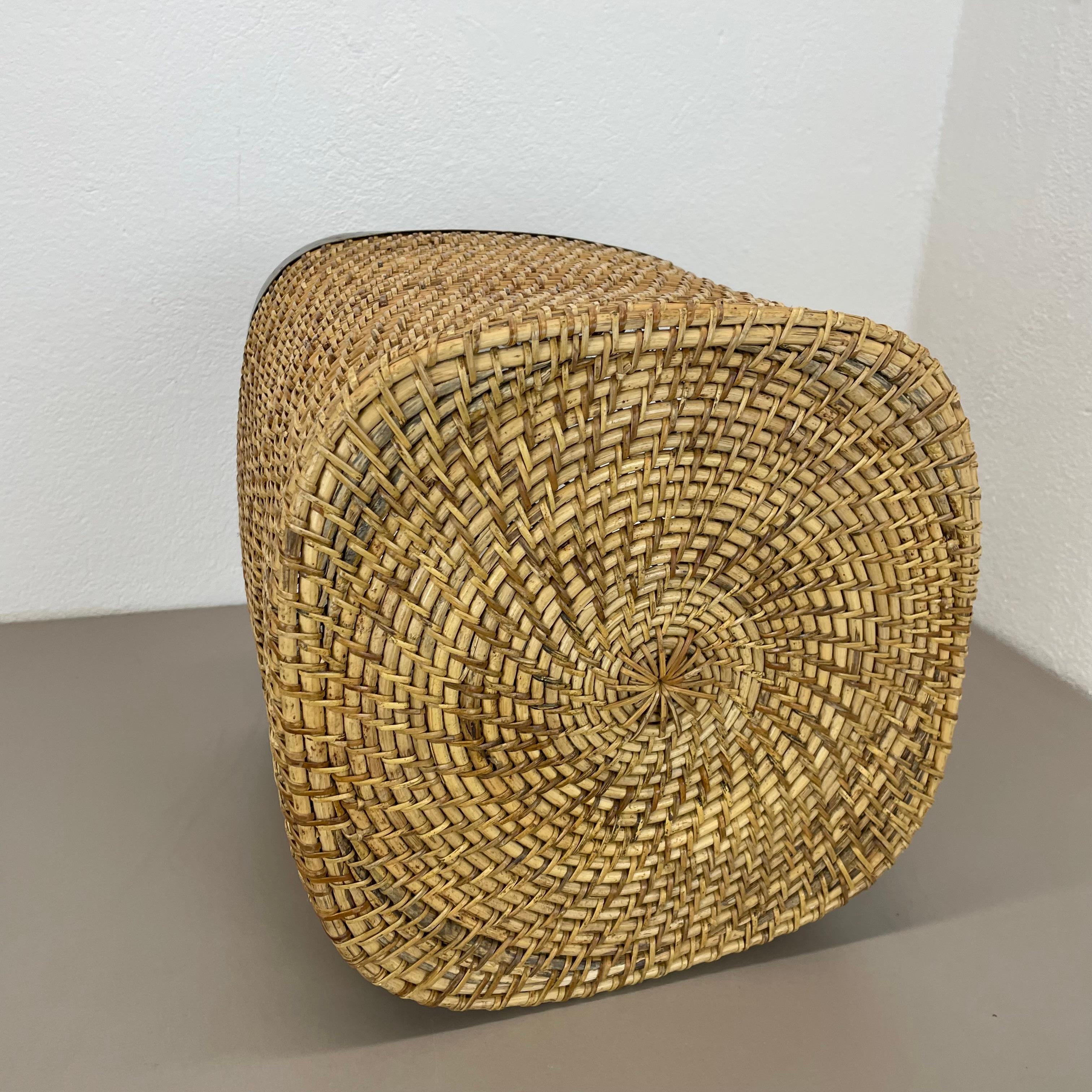 rare Rattan and Brass paper waste bin in Crespi Albini Style, Italy, 1970s 11