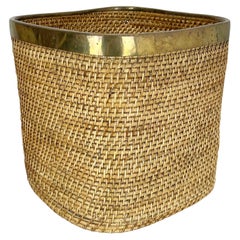 rare Rattan and Brass paper waste bin in Crespi Albini Style, Italy, 1970s