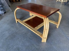 Rare Rattan and Mahogany "Grasshopper" Coffee Table with Loop Legs