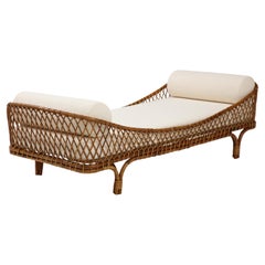 Rare Bamboo and Rattan Daybed in Ivory Bouclé with Custom Mattress, Italy, 1960s
