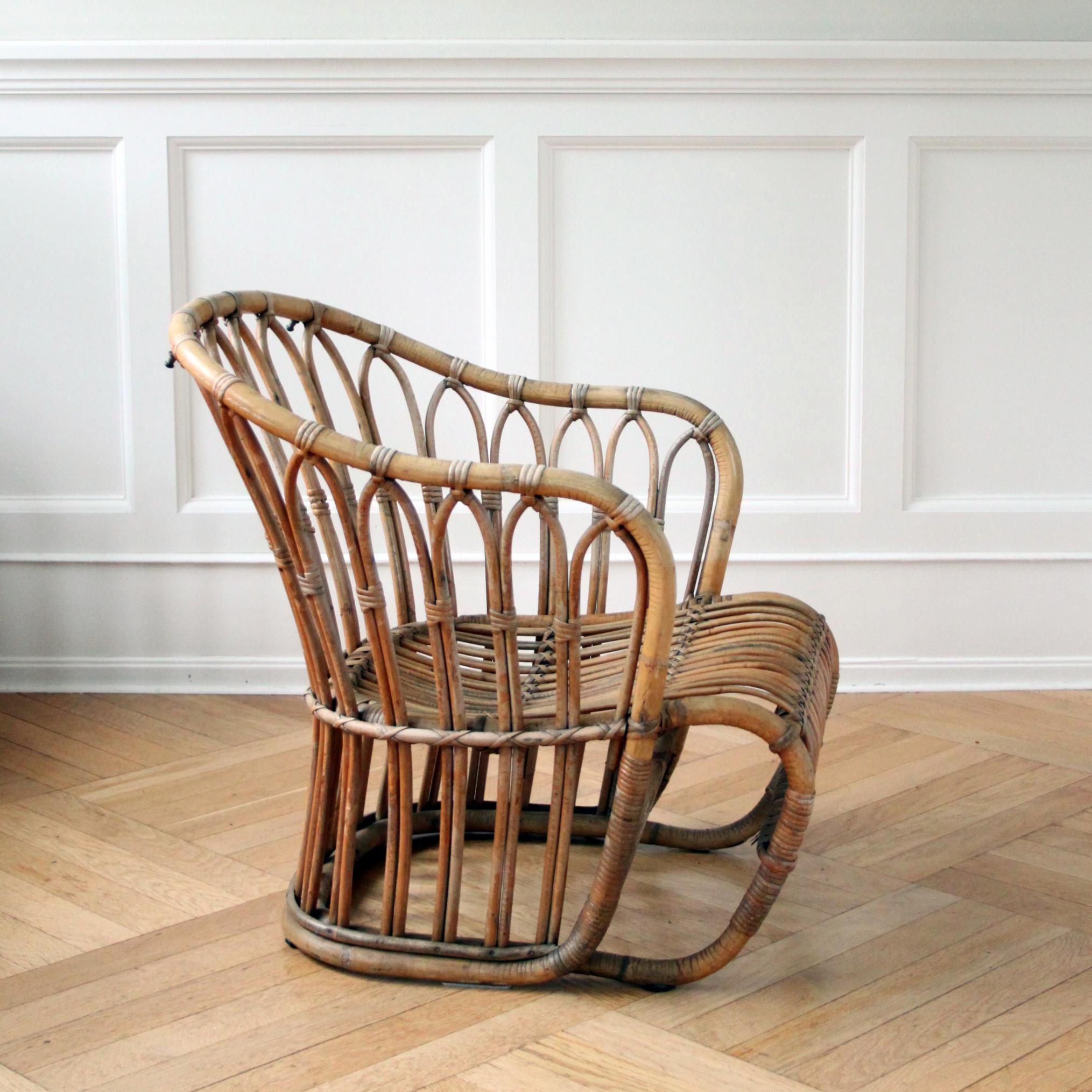 Raro sillón de ratán de Tove Kindt-Larsen, Wengler, Dinamarca Años 40 Danés en venta