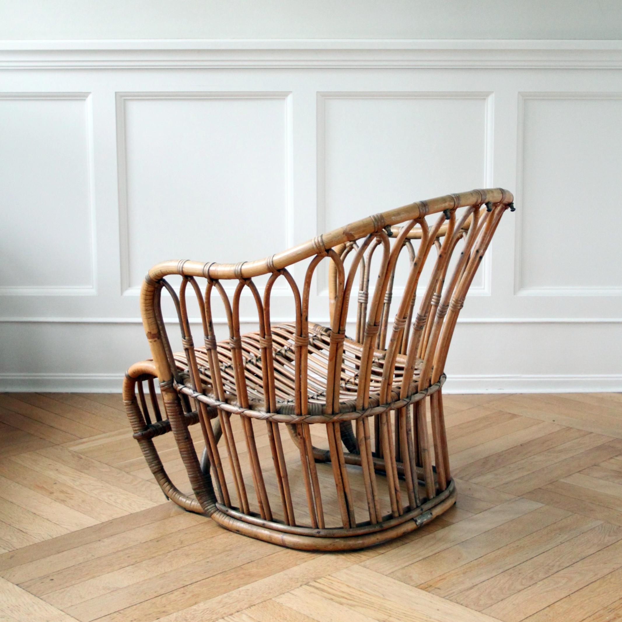 Raro sillón de ratán de Tove Kindt-Larsen, Wengler, Dinamarca Años 40 siglo XX en venta