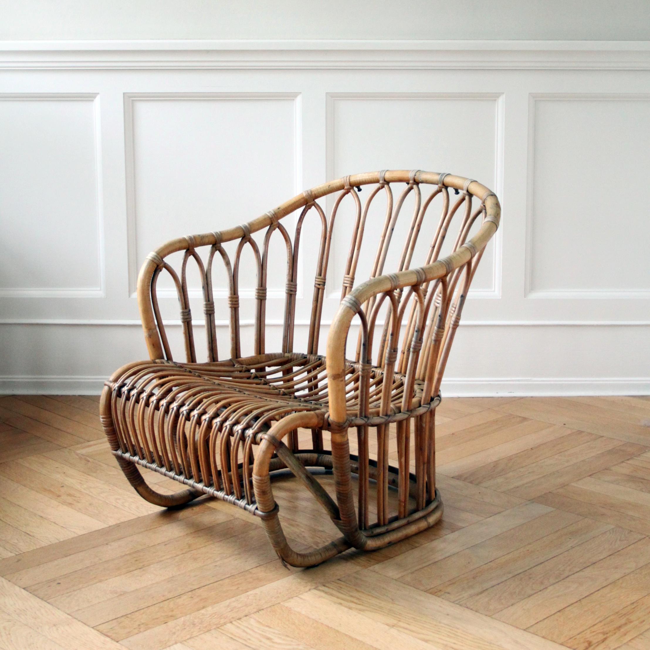 Raro sillón de ratán de Tove Kindt-Larsen, Wengler, Dinamarca Años 40 Ratán en venta
