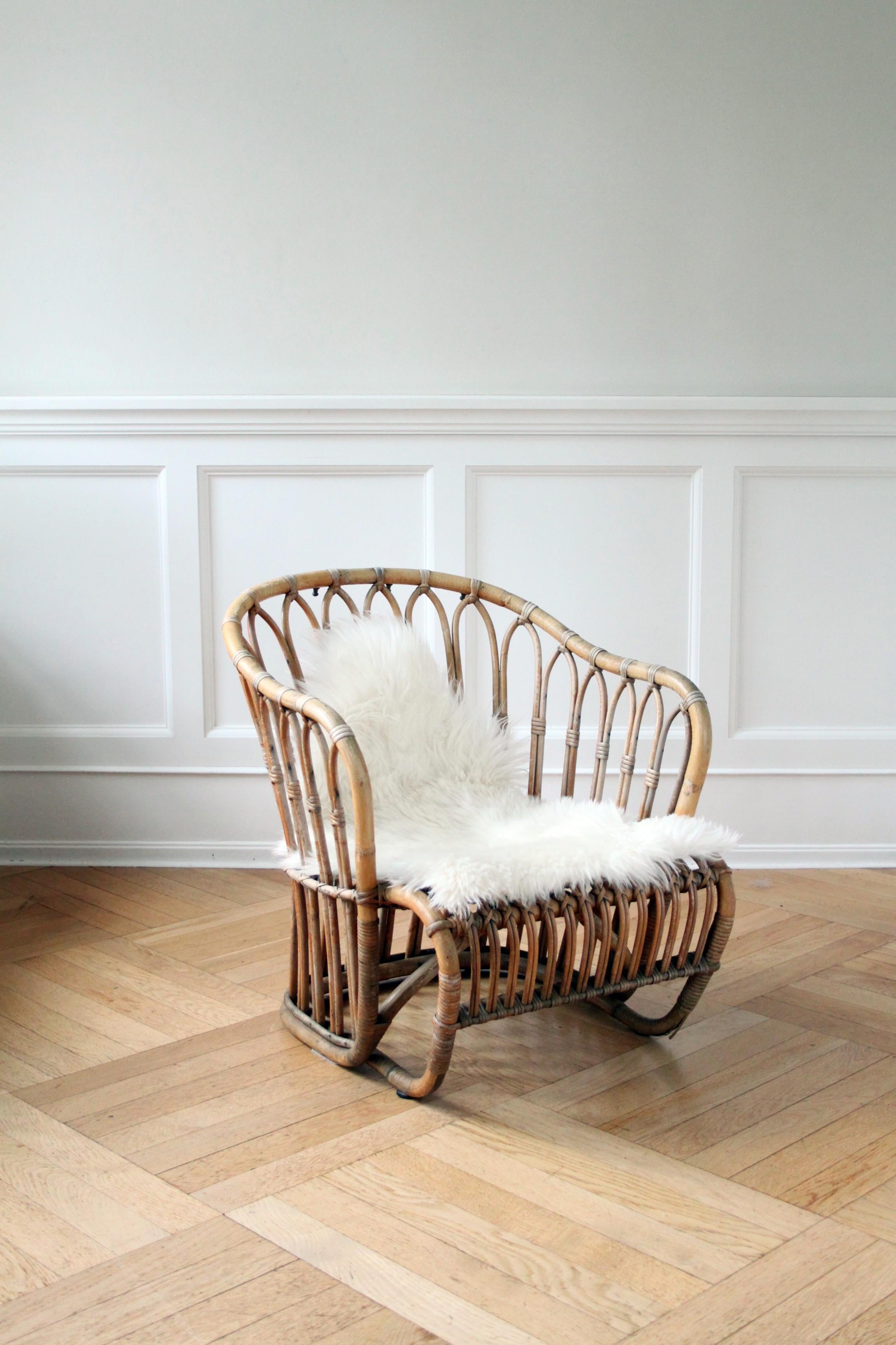 Raro sillón de ratán de Tove Kindt-Larsen, Wengler, Dinamarca Años 40 en venta 1