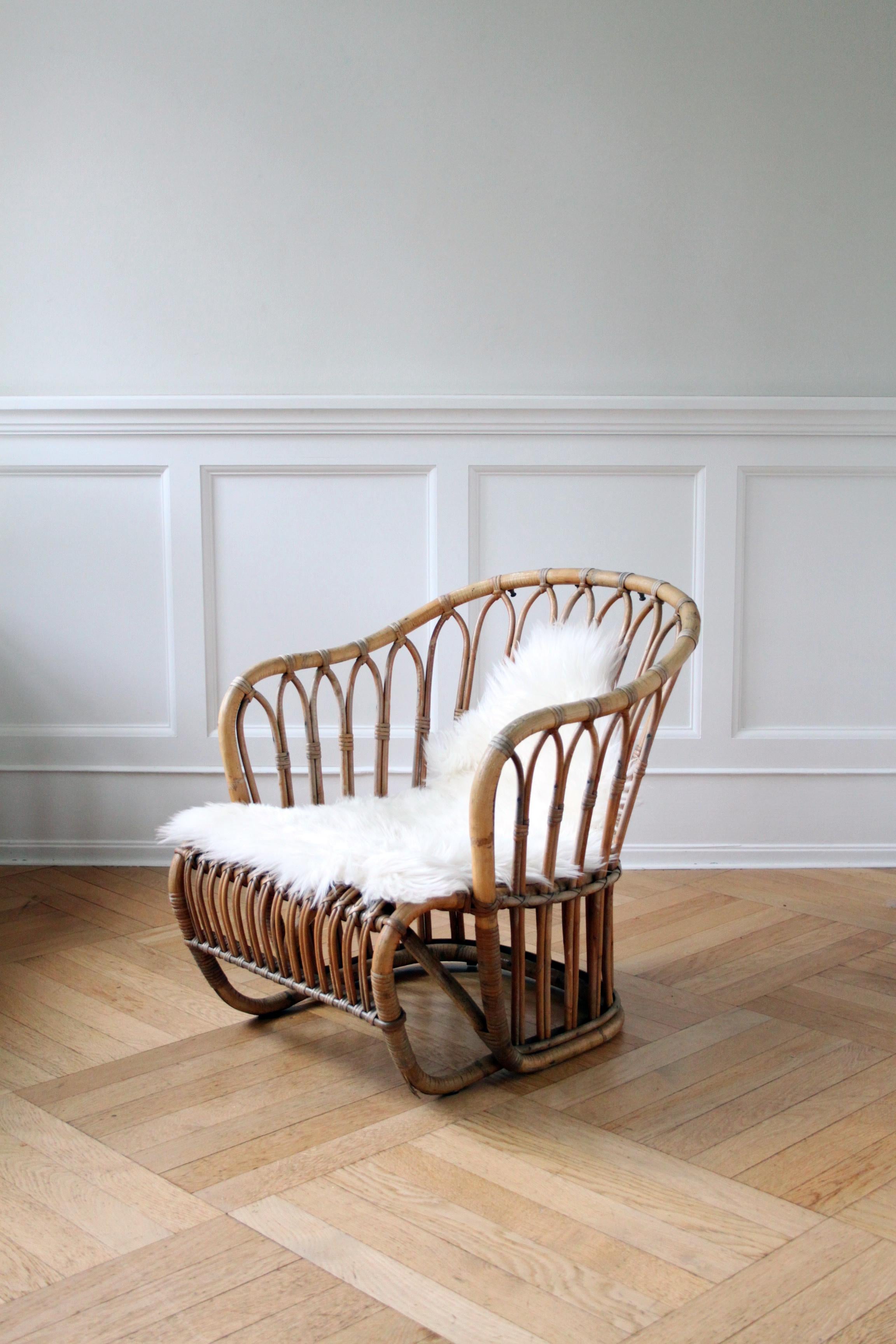 Raro sillón de ratán de Tove Kindt-Larsen, Wengler, Dinamarca Años 40 en venta 2