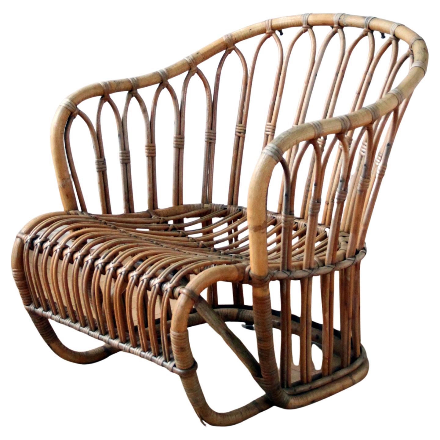 Rara sedia da salotto in rattan di Tove Kindt-Larsen, Wengler, Danimarca anni '40