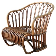 Rare Rattan Lounge Chair by Tove Kindt-Larsen, Wengler, Denmark 1940s