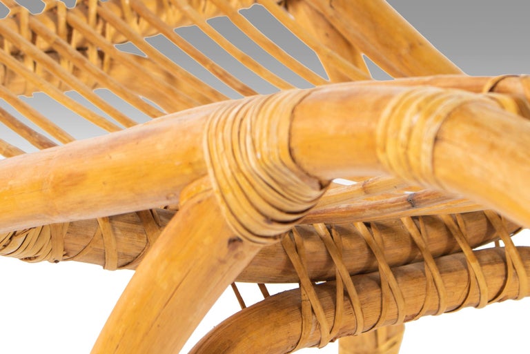 Rattan Chaise Lounge Chair Lounge Attributed to Tito Agnoli for