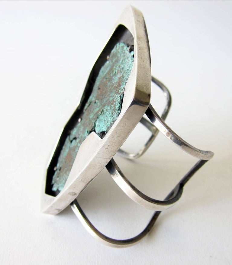 Rare Raymond Graves Sterling Silver Patinated Copper Shadowbox Cuff Bracelet In Good Condition For Sale In Los Angeles, CA