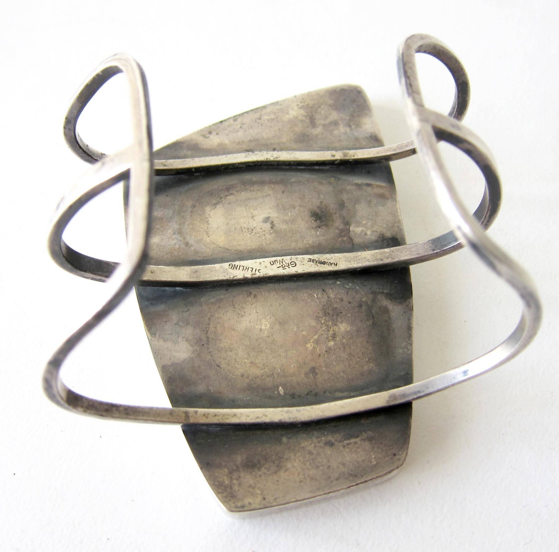 Raymond Graves, rare bracelet manchette « Shadowbox » en argent sterling et cuivre patiné Unisexe en vente