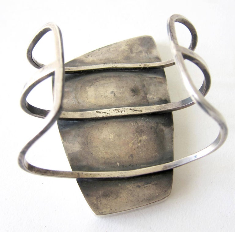 Women's or Men's Rare Raymond Graves Sterling Silver Patinated Copper Shadowbox Cuff Bracelet For Sale