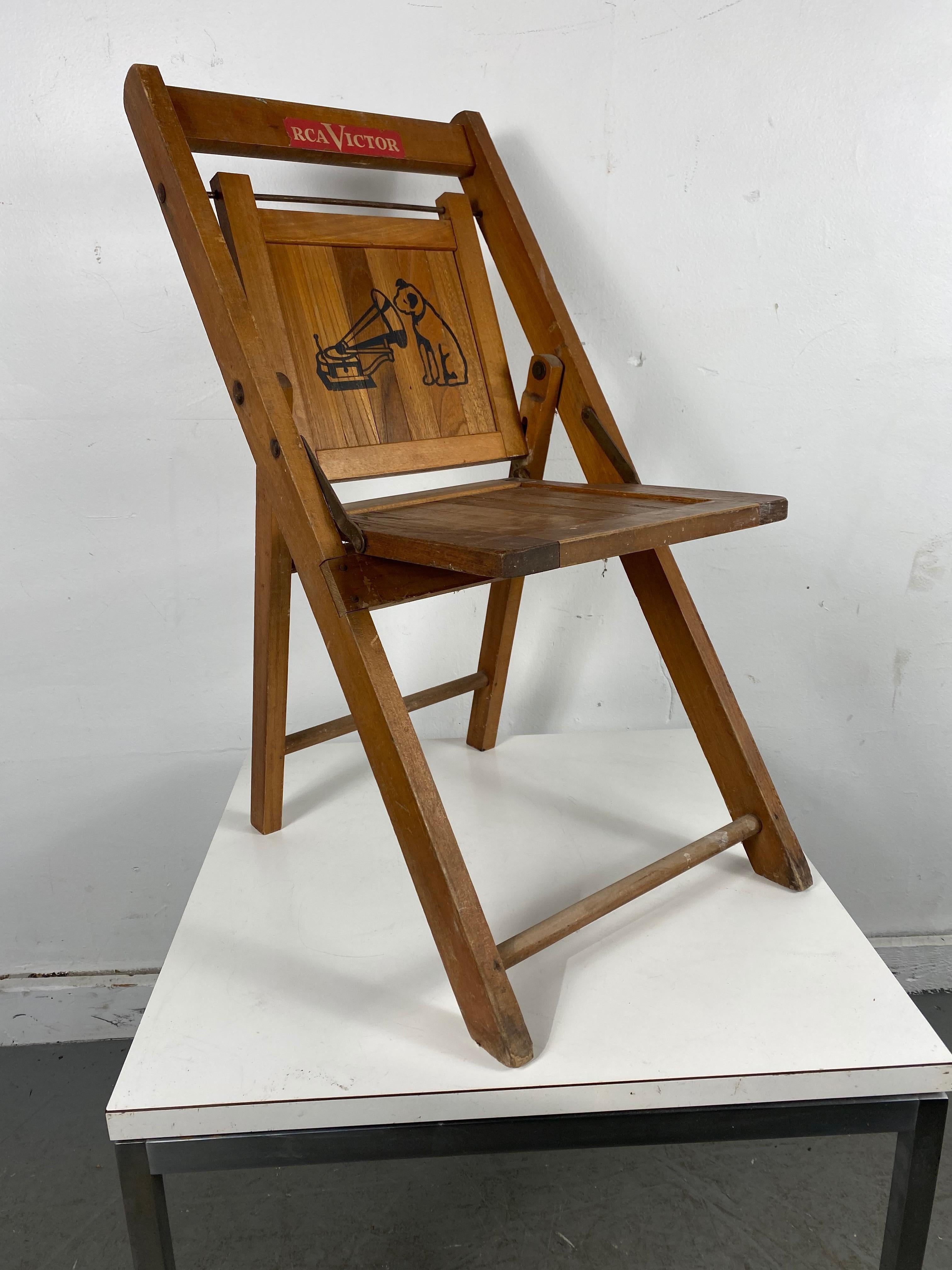 Art Deco Rare RCA Victor Childs Folding Chair, Nipper Dog and Horn For Sale