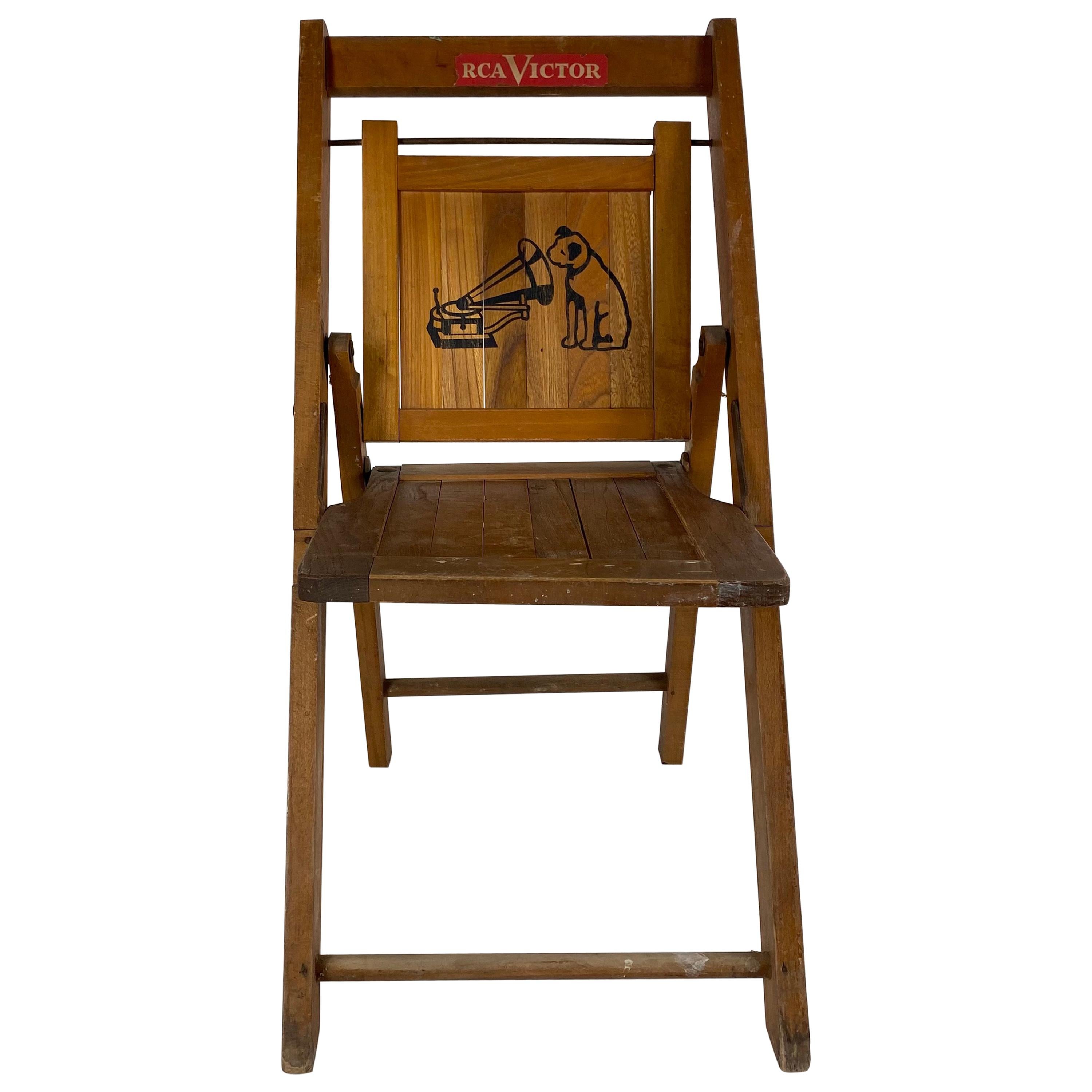 Rare RCA Victor Childs Folding Chair, Nipper Dog and Horn For Sale