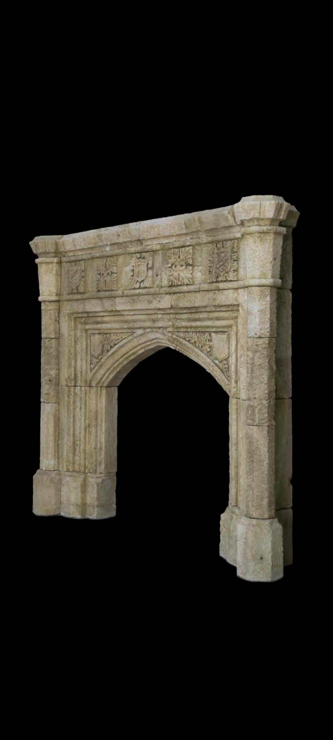 Gothic Rare Reclaimed Italian Limestone Fireplace Mantel