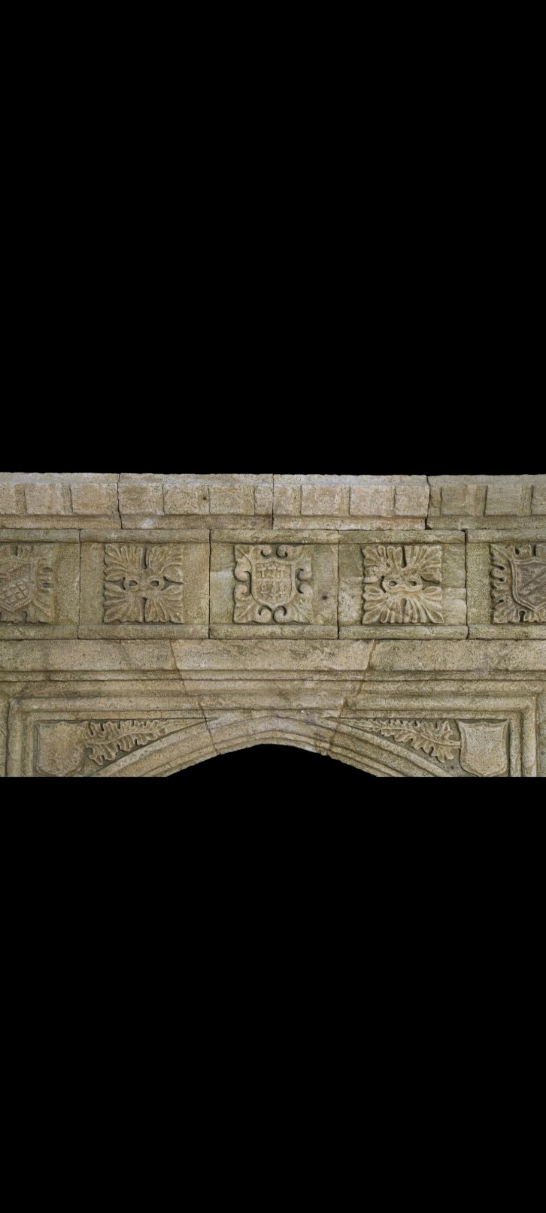 Hand-Carved Rare Reclaimed Italian Limestone Fireplace Mantel