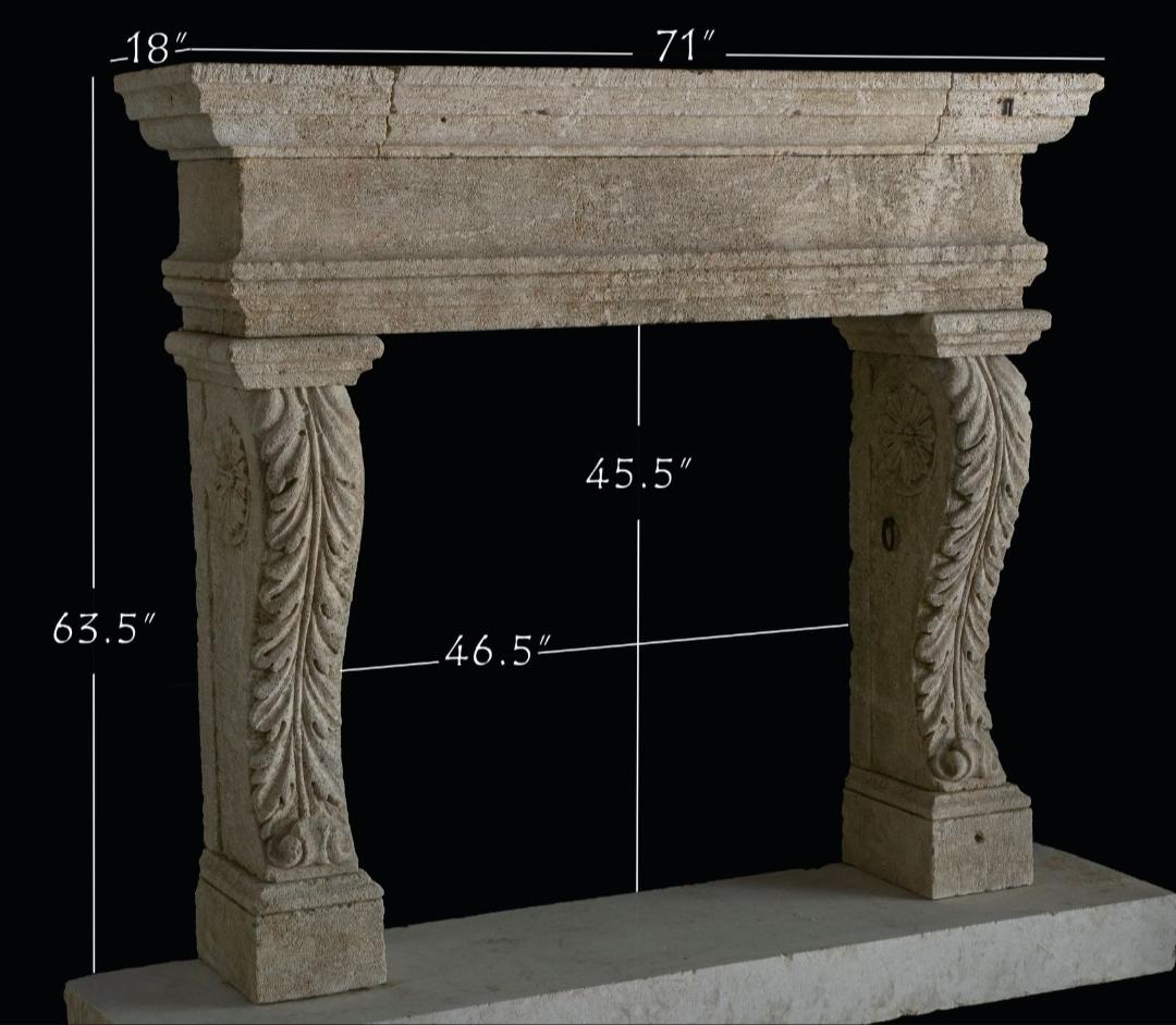 Hand-Carved Rare Reclaimed Italian Limestone Fireplace Mantel For Sale