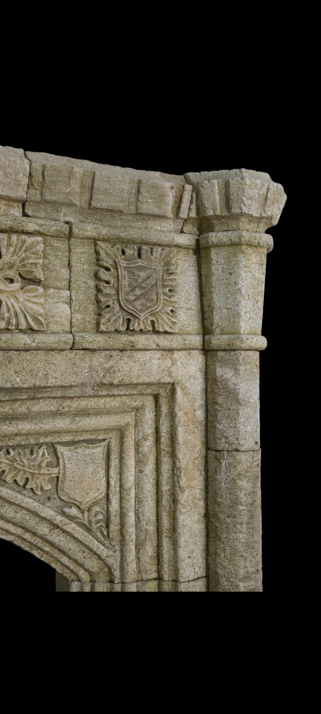 Rare Reclaimed Italian Limestone Fireplace Mantel In Distressed Condition In Costa Mesa, CA