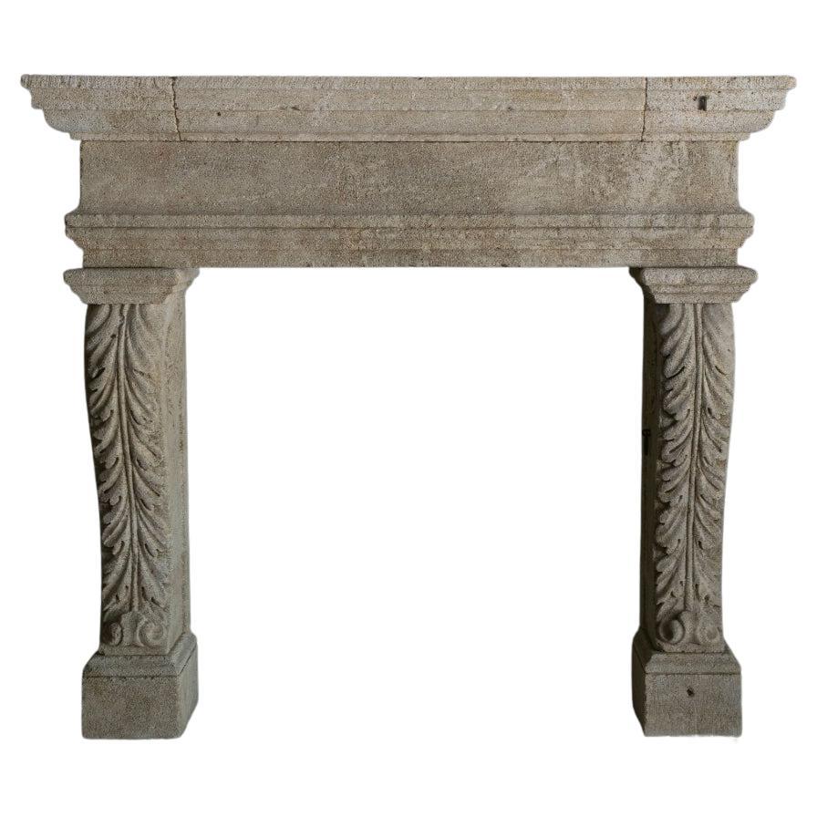 Rare Reclaimed Italian Limestone Fireplace Mantel For Sale