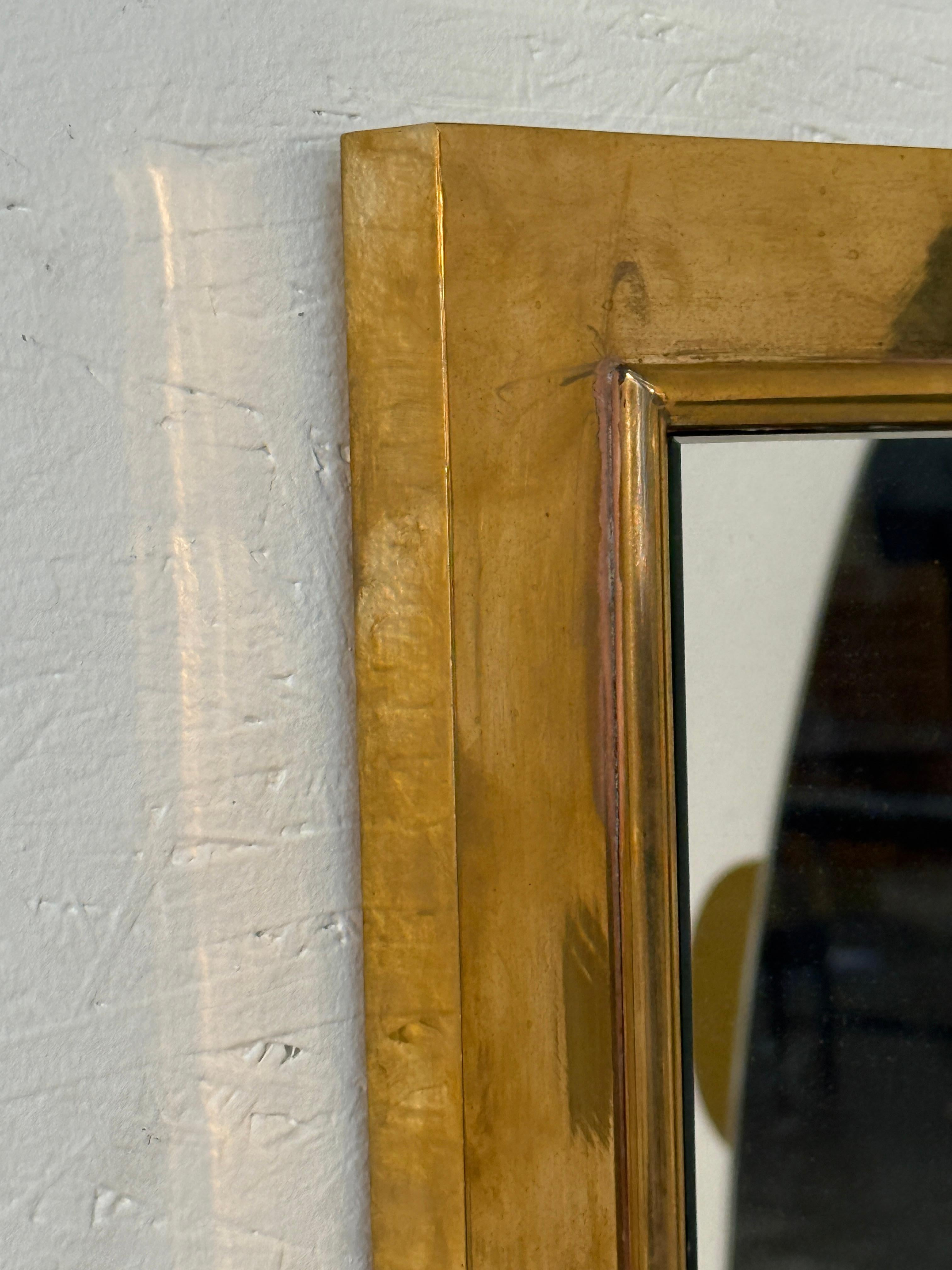 Modern Rare Rectangular Wall Mirror with Solid Brass Frame, Italy 1950s For Sale