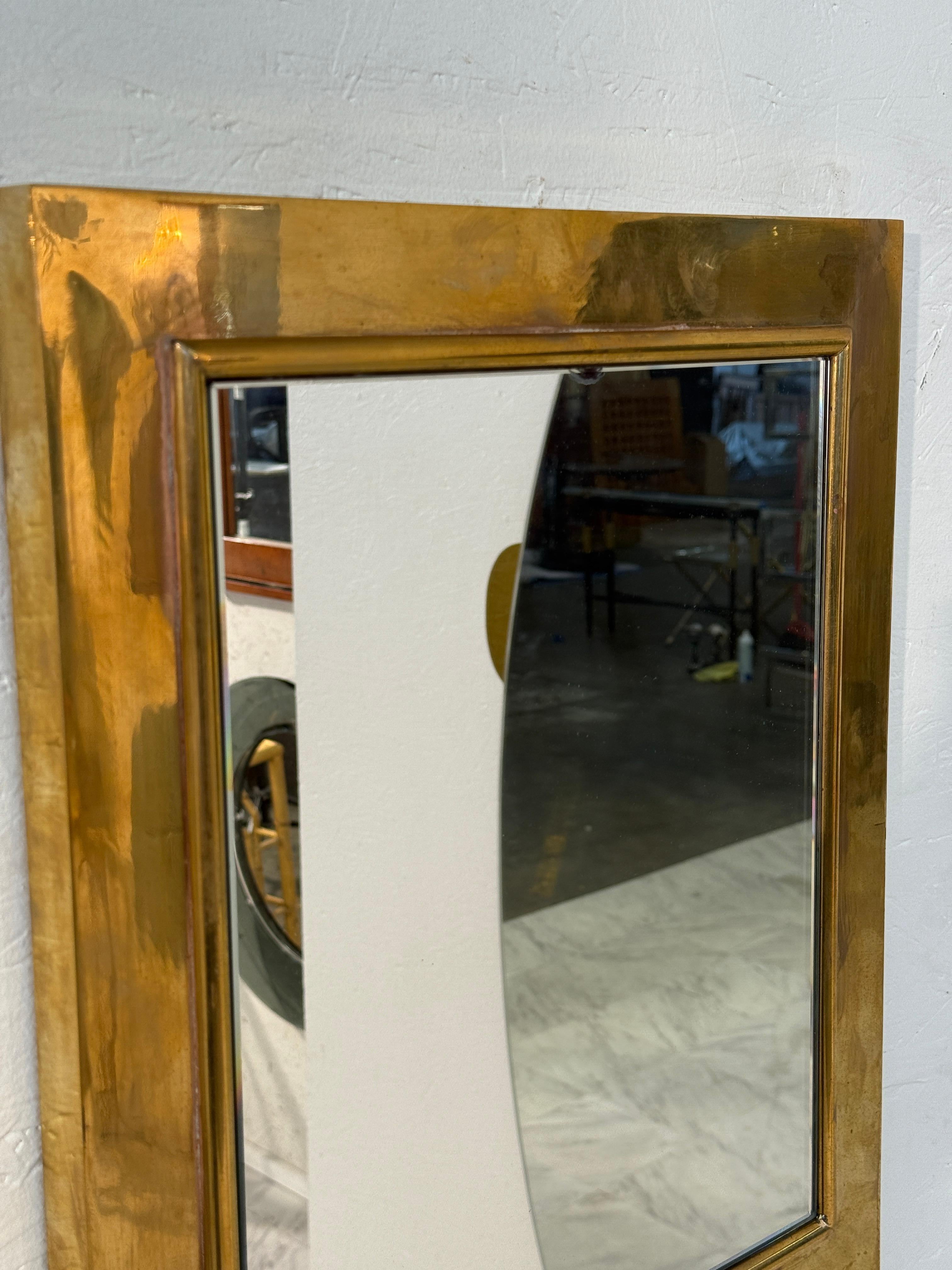 Italian Rare Rectangular Wall Mirror with Solid Brass Frame, Italy 1950s For Sale