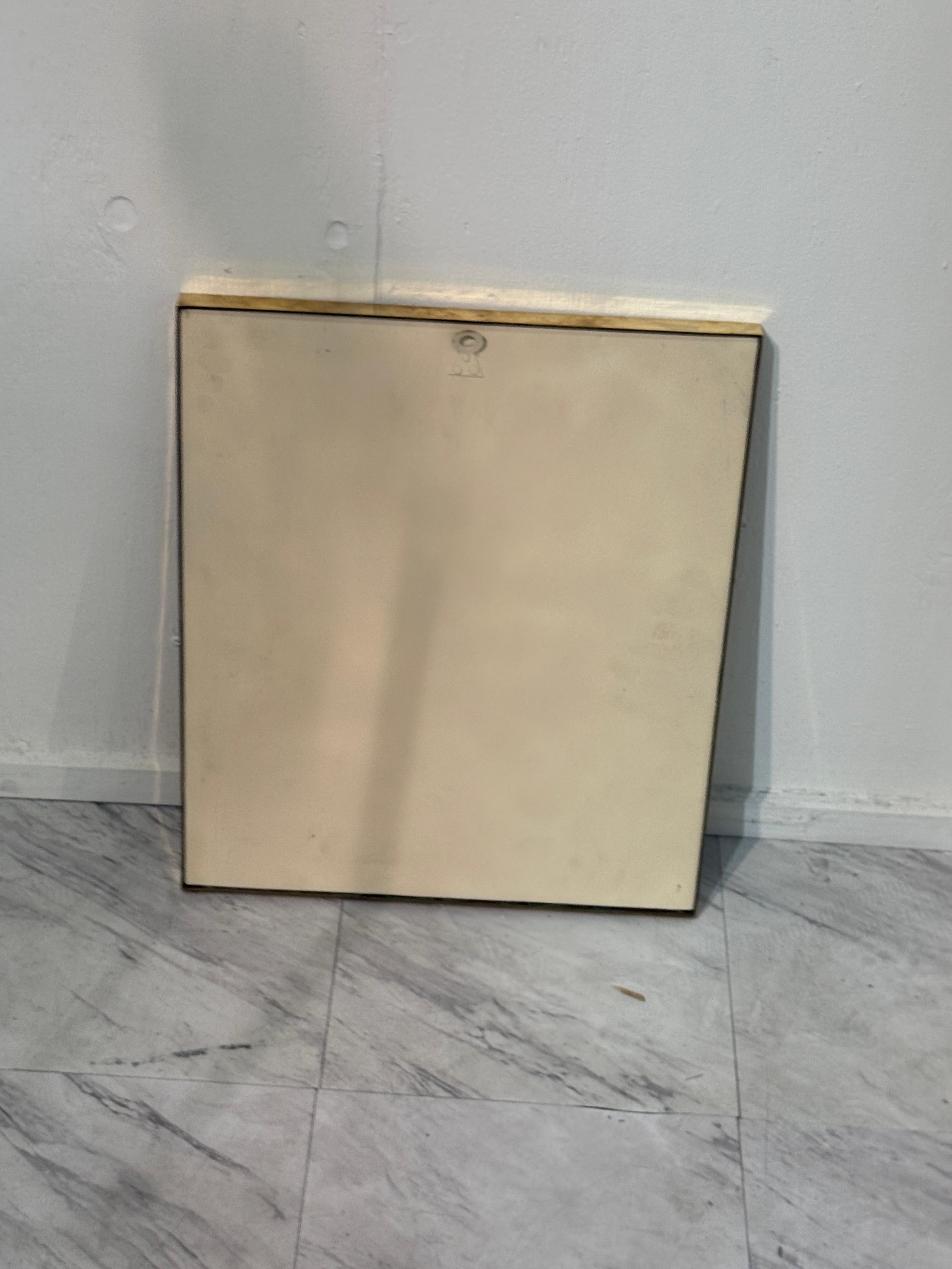 Rare Rectangular Wall Mirror with Solid Brass Frame, Italy 1950s In Good Condition For Sale In Los Angeles, CA
