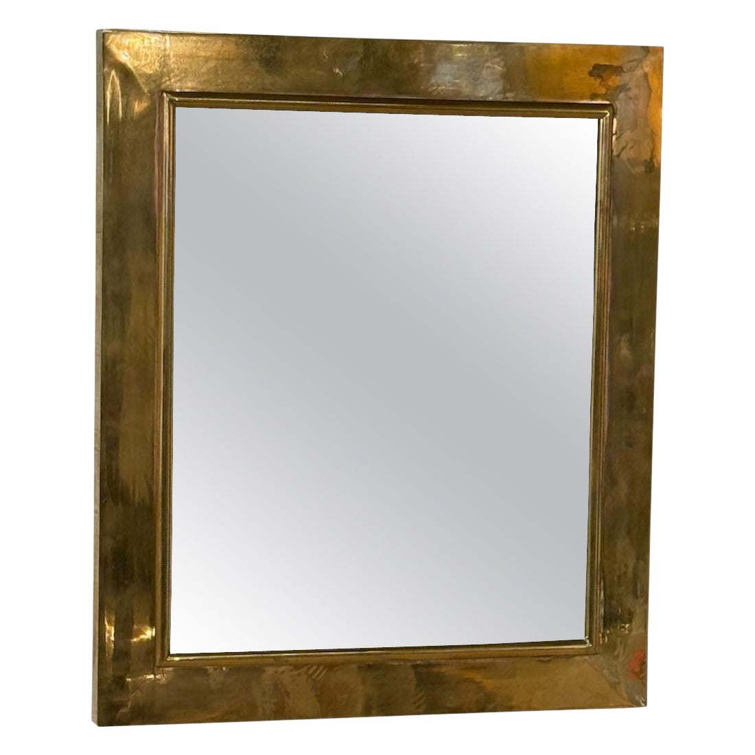 Rare Rectangular Wall Mirror with Solid Brass Frame, Italy 1950s