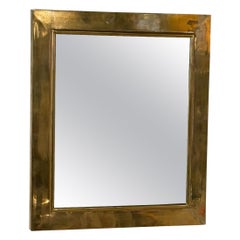 Rare Rectangular Wall Mirror with Solid Brass Frame, Italy 1950s