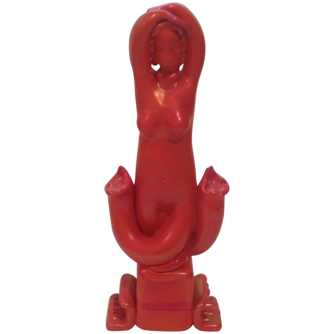 Rare Red Alfredo Barbini Murano Nude Pasta di Vetro Glass Figure on Pedestal