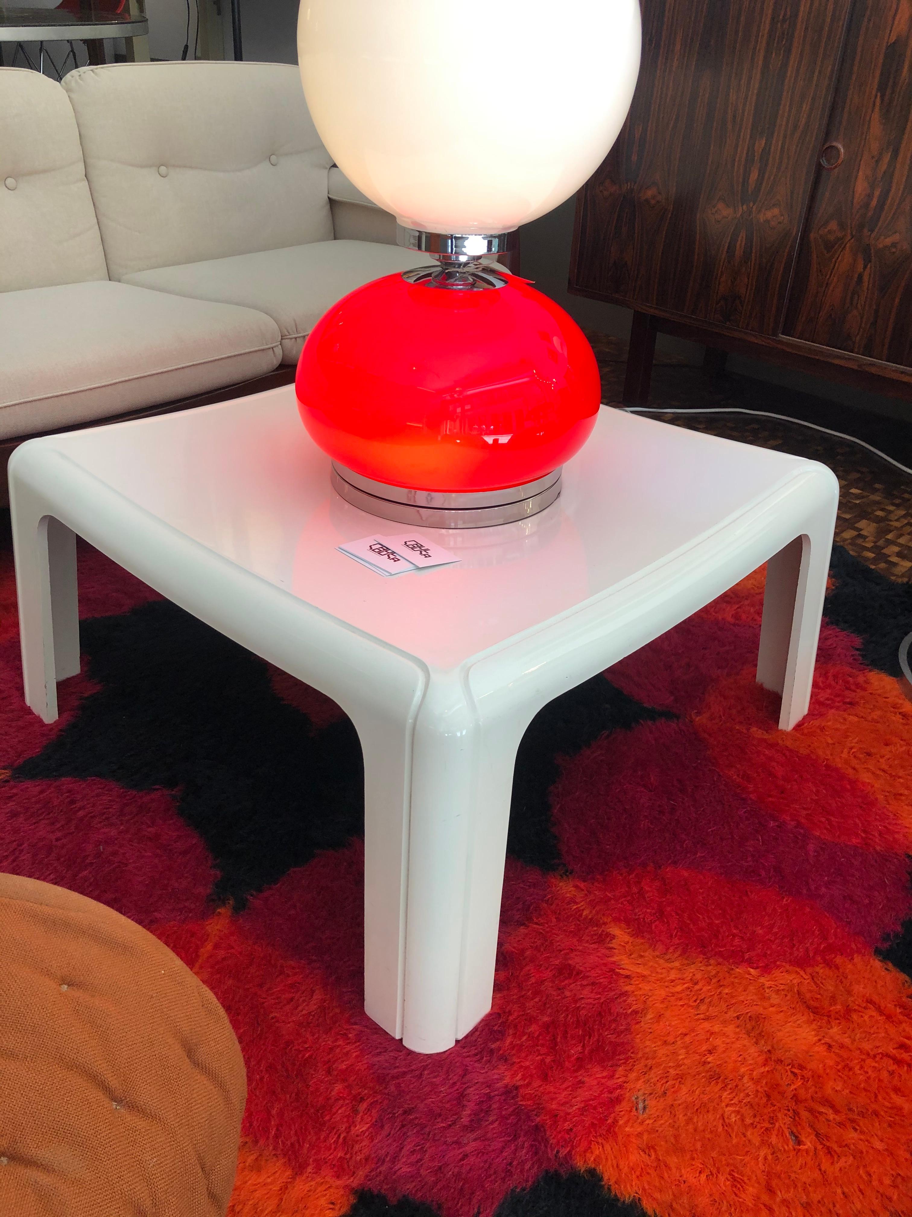 Mid-Century Modern Rare Red and White Opaline Glass Table Lamp, 1970s