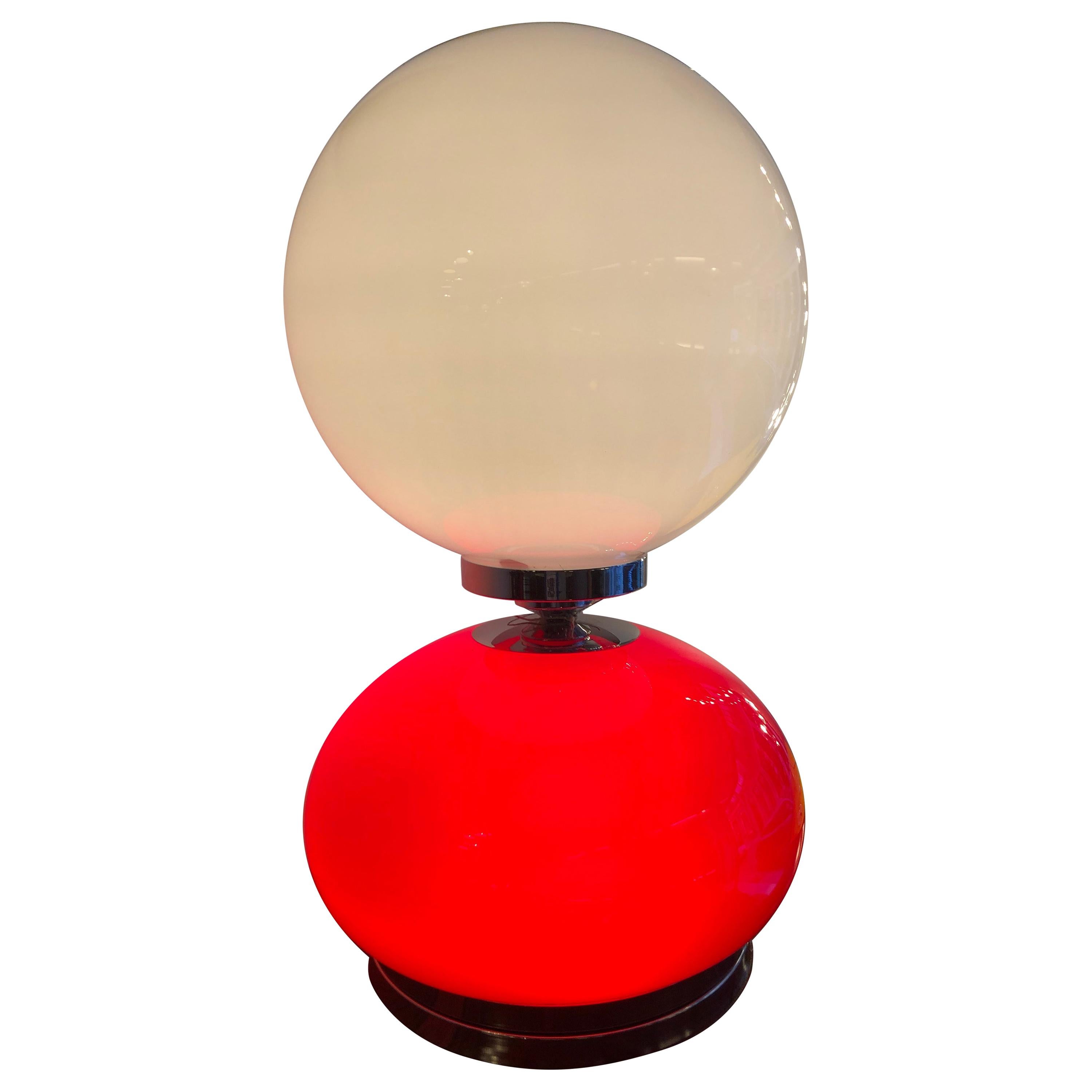 Rare Red and White Opaline Glass Table Lamp, 1970s