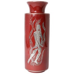 Rare Red Argenta Stoneware Vase by Wilhelm Kåge Gustavsberg, 1940s