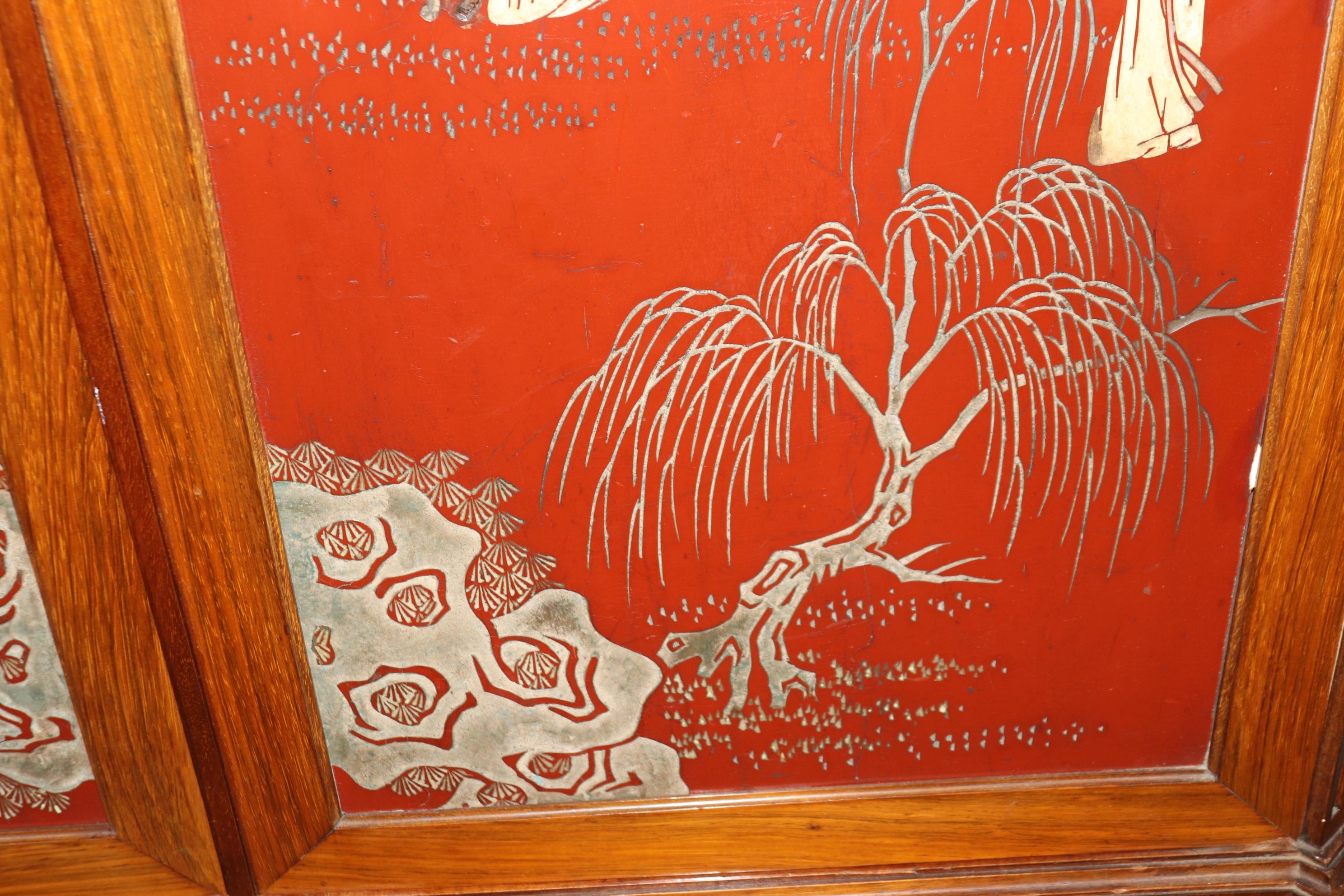 Seltene rote Chinoiserie Coromandel lackiert Nussbaum Französisch trocken Bar Liquor Kabinett im Angebot 7