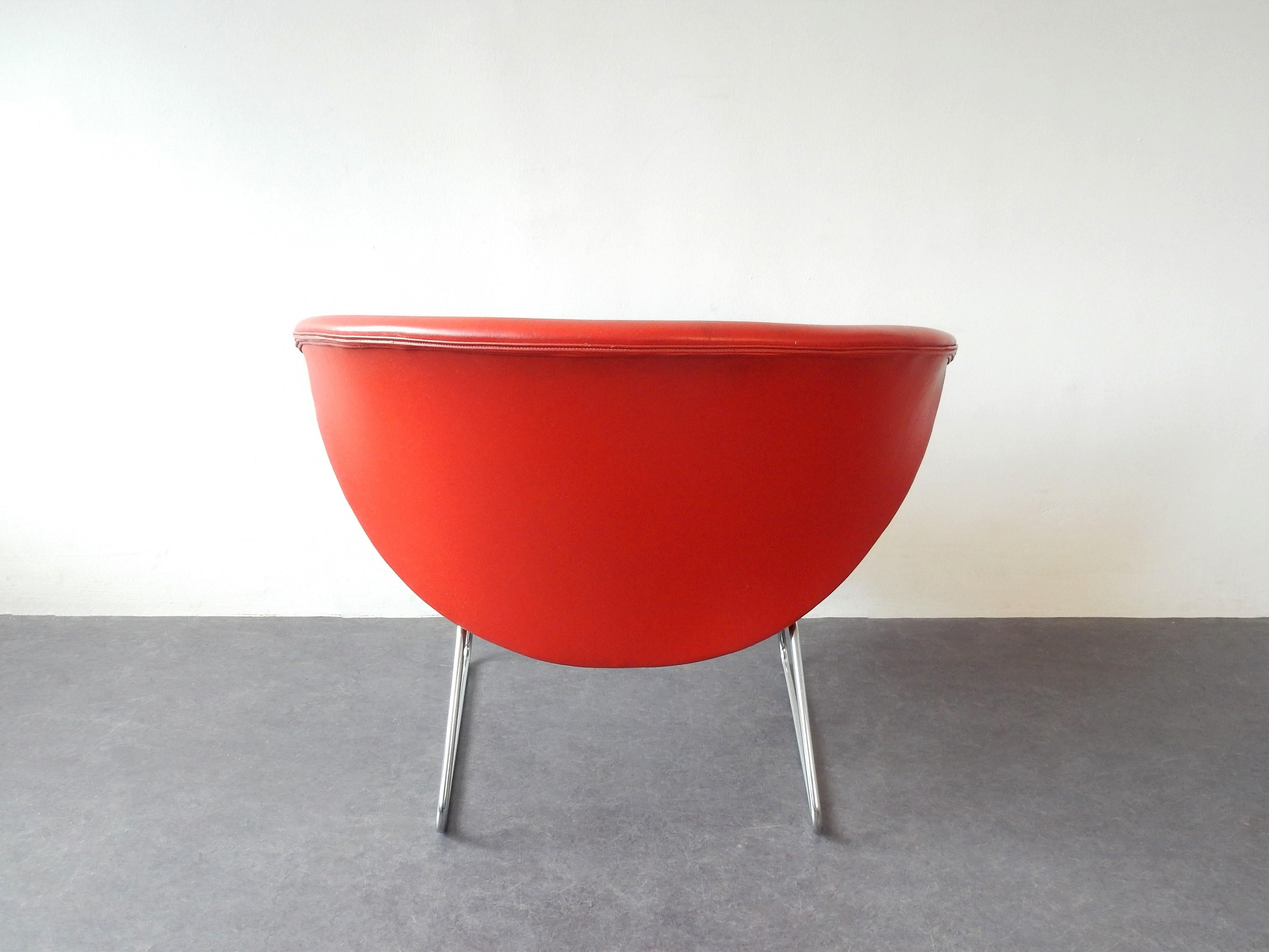 Mid-Century Modern Rare Red Cocco Lounge Chair by JH. Rohe for Rohé Noordwolde, Netherlands, 1970s