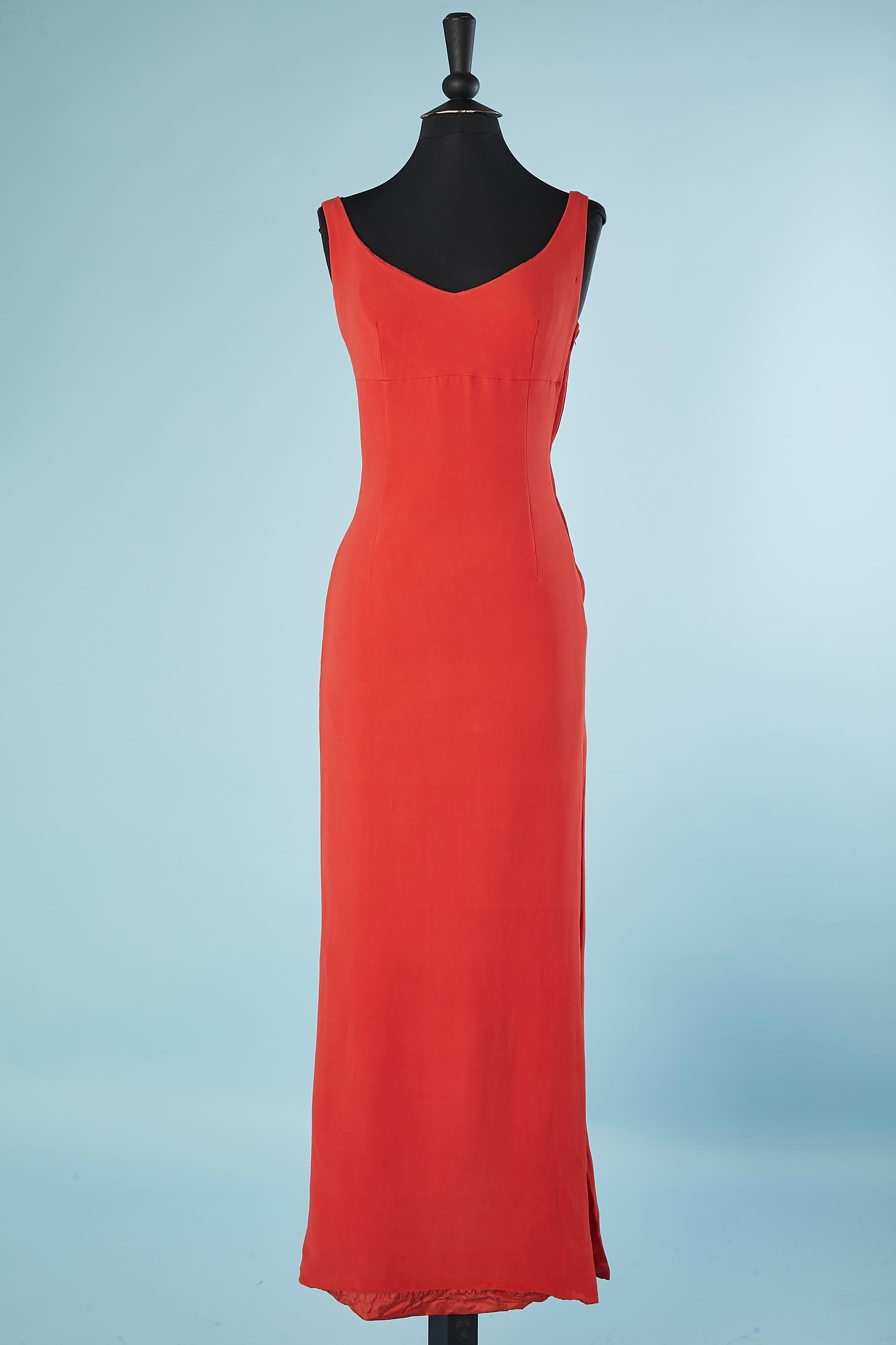 RARE red crêpe evening dress with cape Grès 1966 For Sale 1
