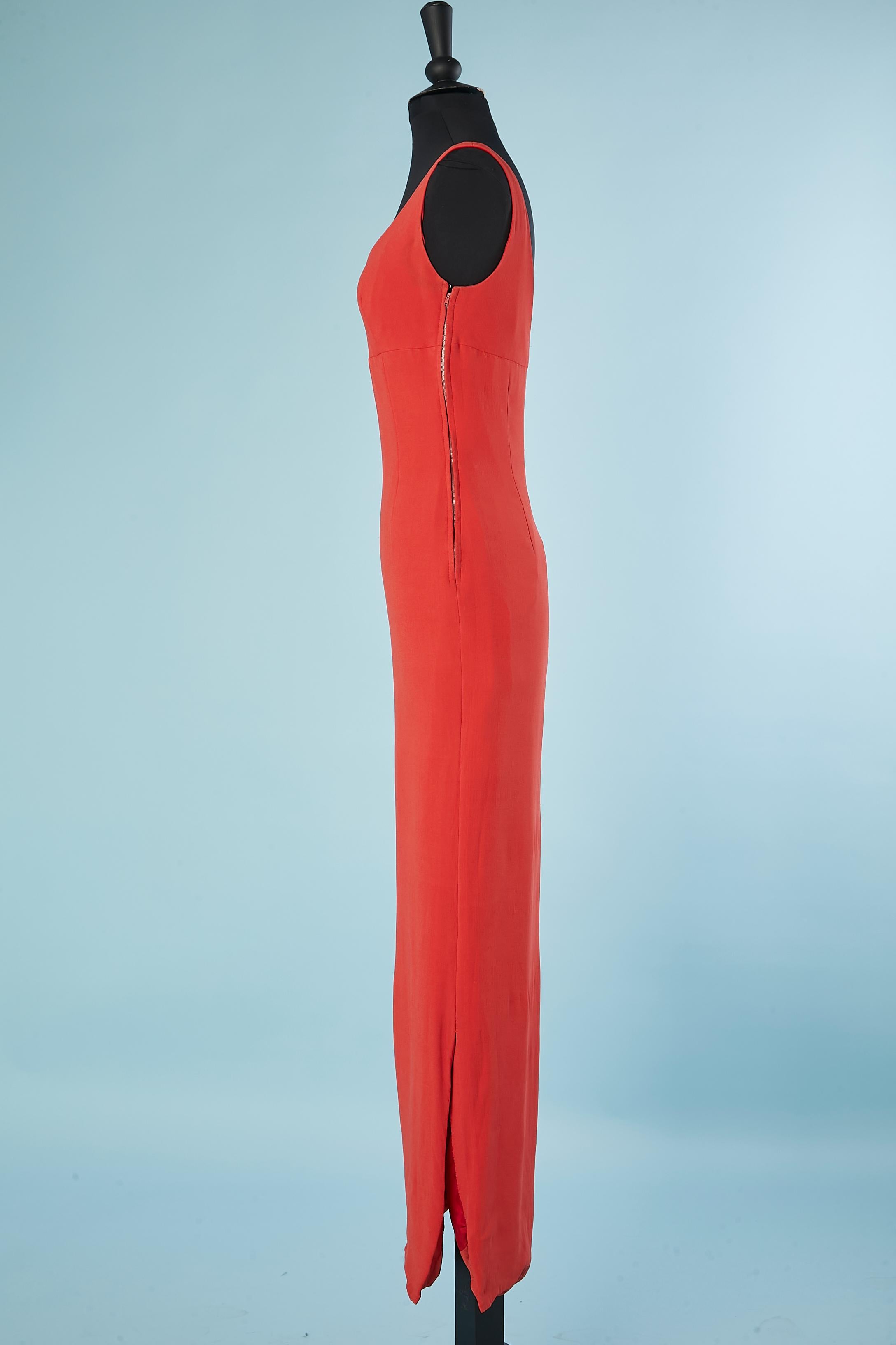 RARE red crêpe evening dress with cape Grès 1966 For Sale 3