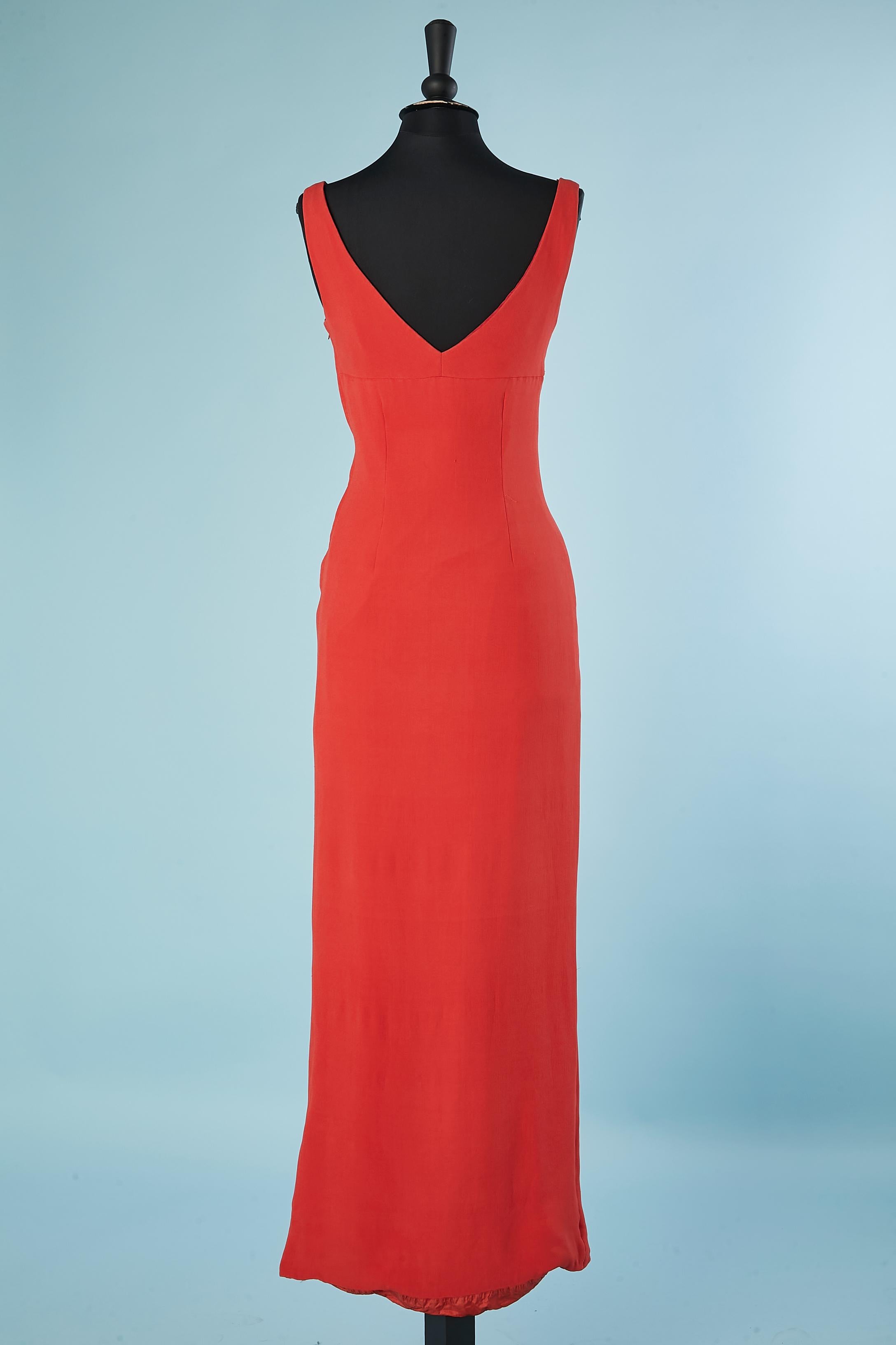 RARE red crêpe evening dress with cape Grès 1966 For Sale 4