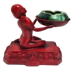 Rare Red Enamel Nude Female Ashtray by Nuart w/ McCoy Ashtray