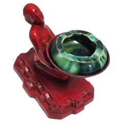 Rare Red Enamel Nude Female Ashtray by Nuart w/ McCoy Ashtray