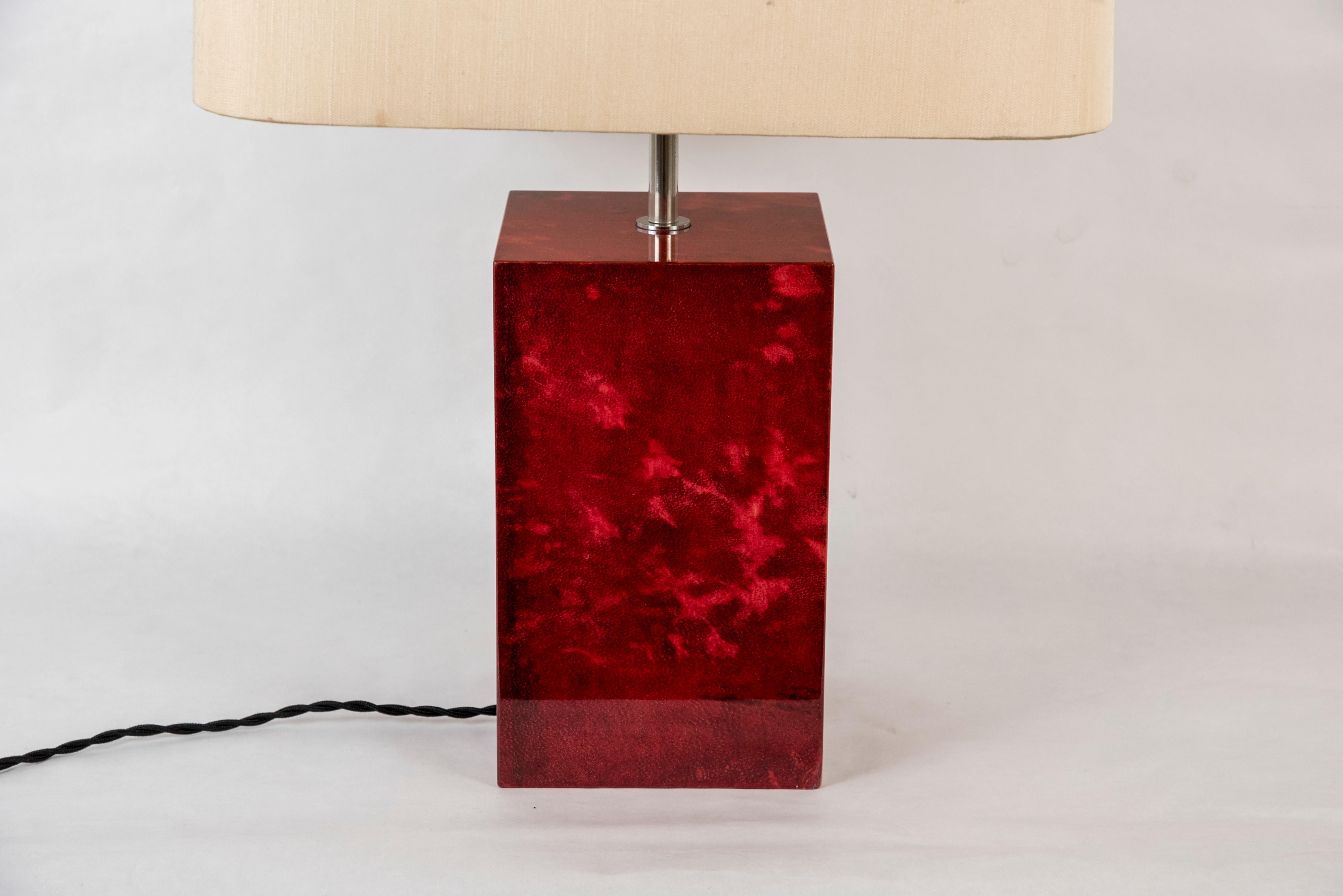 Italian Rare Red Goatskin Lamp by Aldo Tura