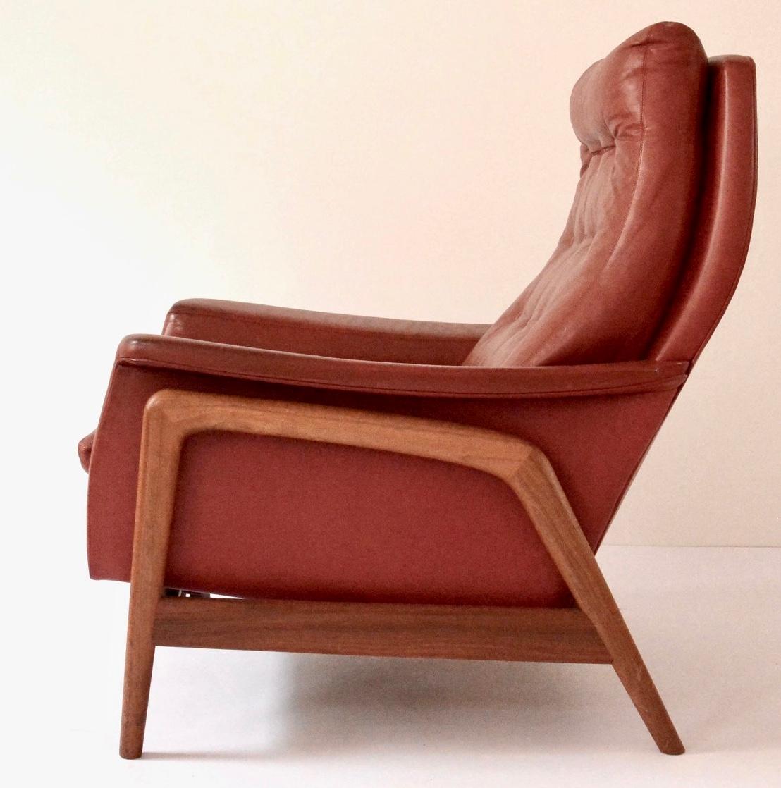 Swedish Rare Red Leather Mid-Century Modern Folke Ohlsson `Arizona` Chair for DUX, 1960s For Sale