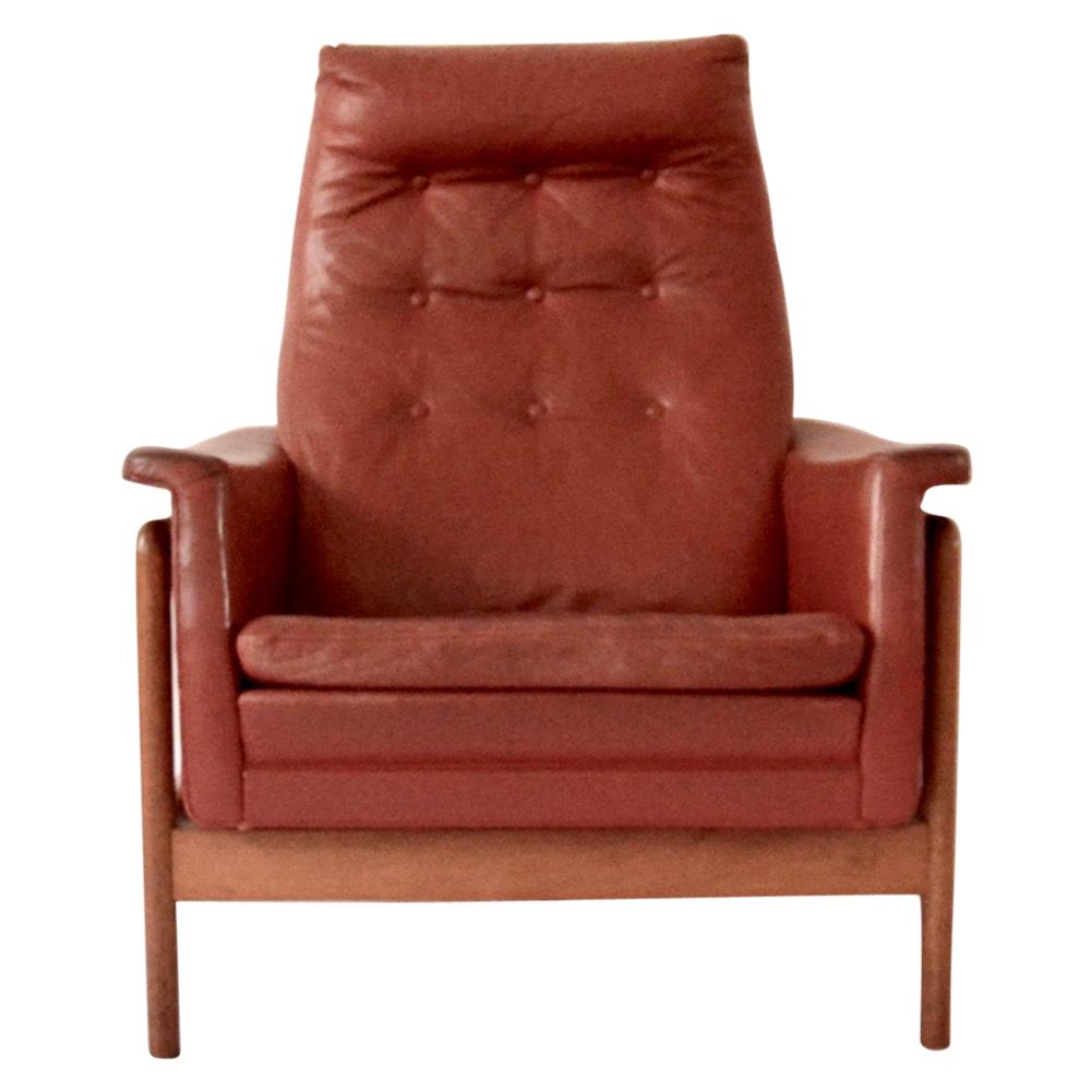 Rare Red Leather Mid-Century Modern Folke Ohlsson `Arizona` Chair for DUX, 1960s For Sale