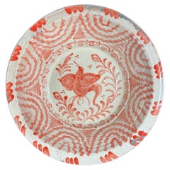 Rare Red Lebrillo, Spanish Large Fajalauza Ceramic Bowl - 16.7"