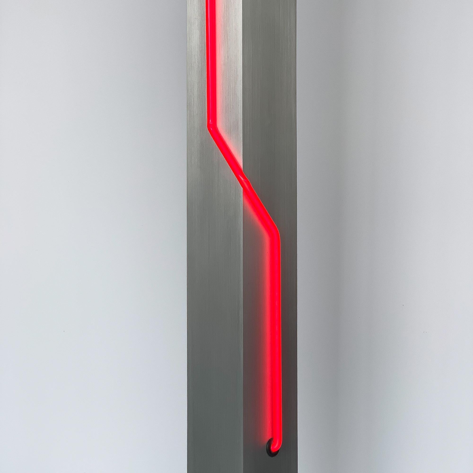 Post-Modern Rare Red Neon and Aluminum Floor Lamp by Rudi Stern and Don Chelsea for Kovacs