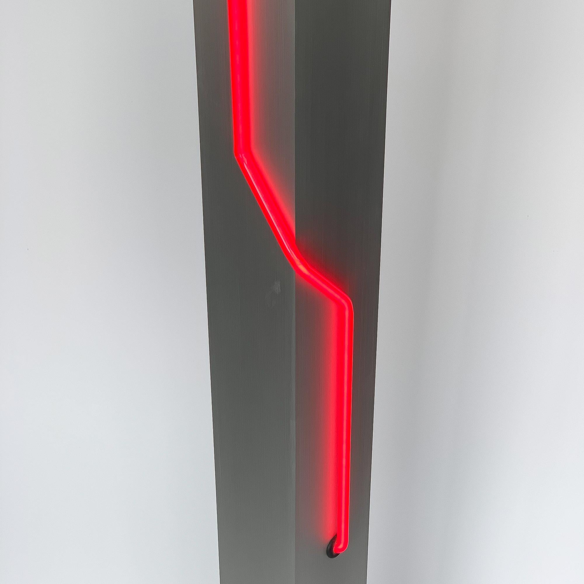 American Rare Red Neon and Aluminum Floor Lamp by Rudi Stern and Don Chelsea for Kovacs