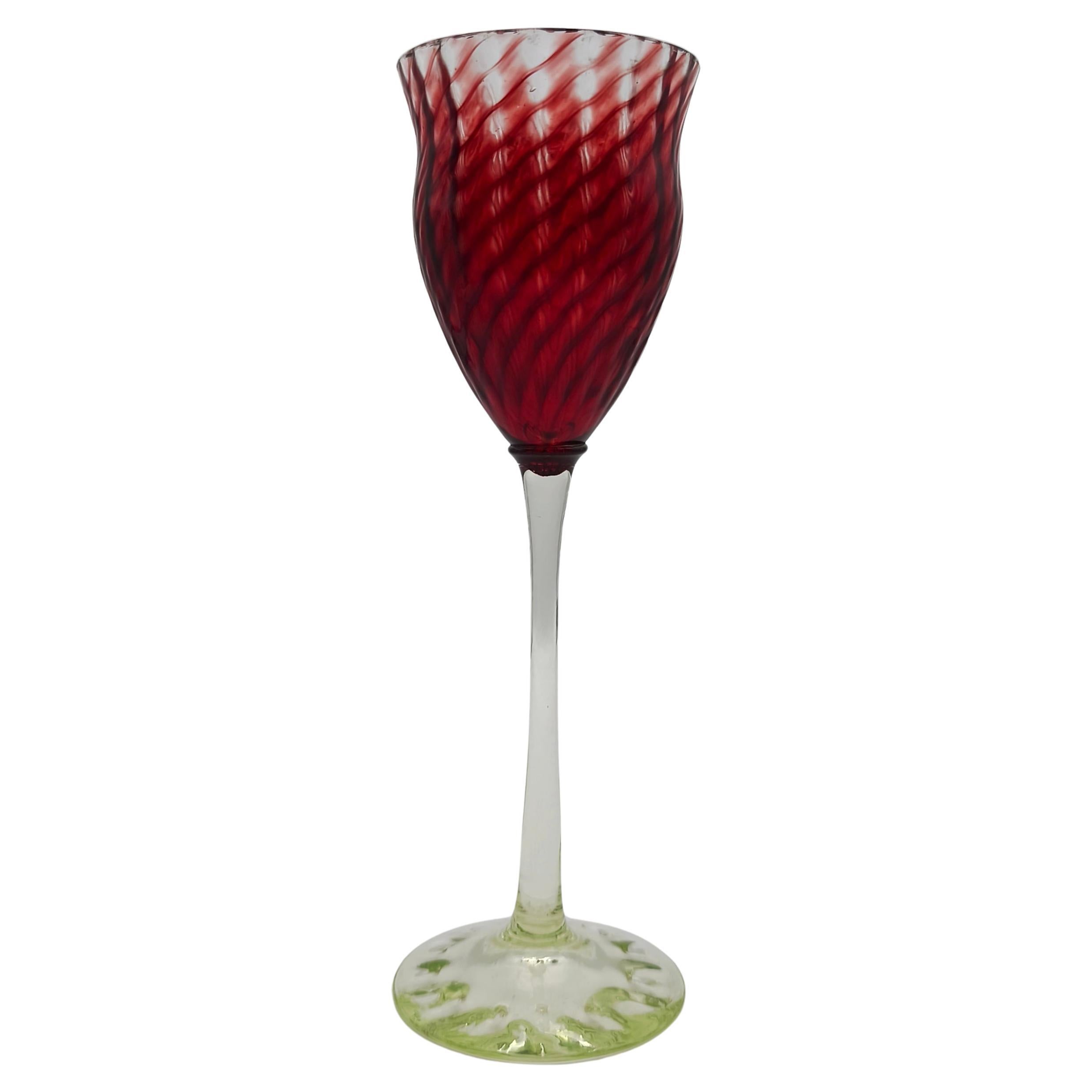 Rare red optically blown art nouveau wine glass by Emile Gallé, Nancy, ca. 1903