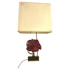 Rare Red Pipe Organ Coral brass table lamp, 1970s