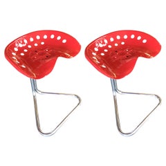 Rare Red Rodney Kinsman T7 Tractor Stools for OMK, Pair